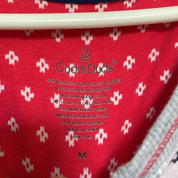 Cuddl Duds M pajamas 2pc red blue grey white. Cuffed sleeves & legs Drawstring - Picture 4 of 10